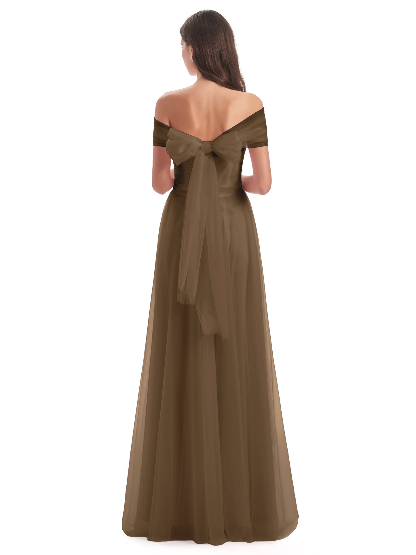 Sylvie Off The Shoulder Open Back Tulle Long Bridesmaid Dresses