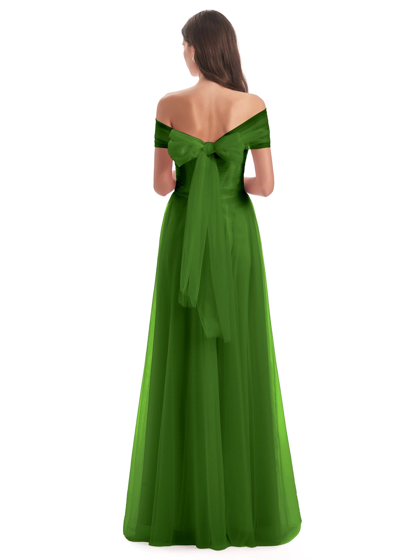 Sylvie Off The Shoulder Open Back Tulle Long Bridesmaid Dresses