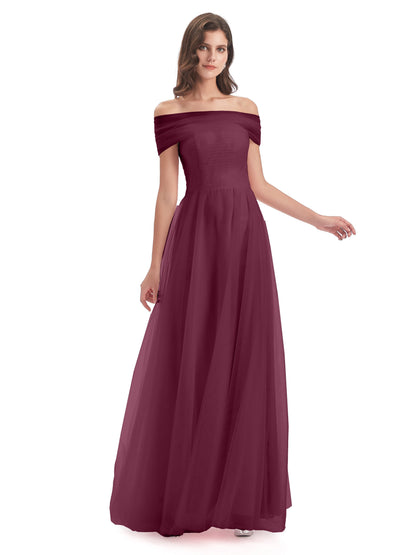 Sylvie Off The Shoulder Open Back Tulle Long Bridesmaid Dresses