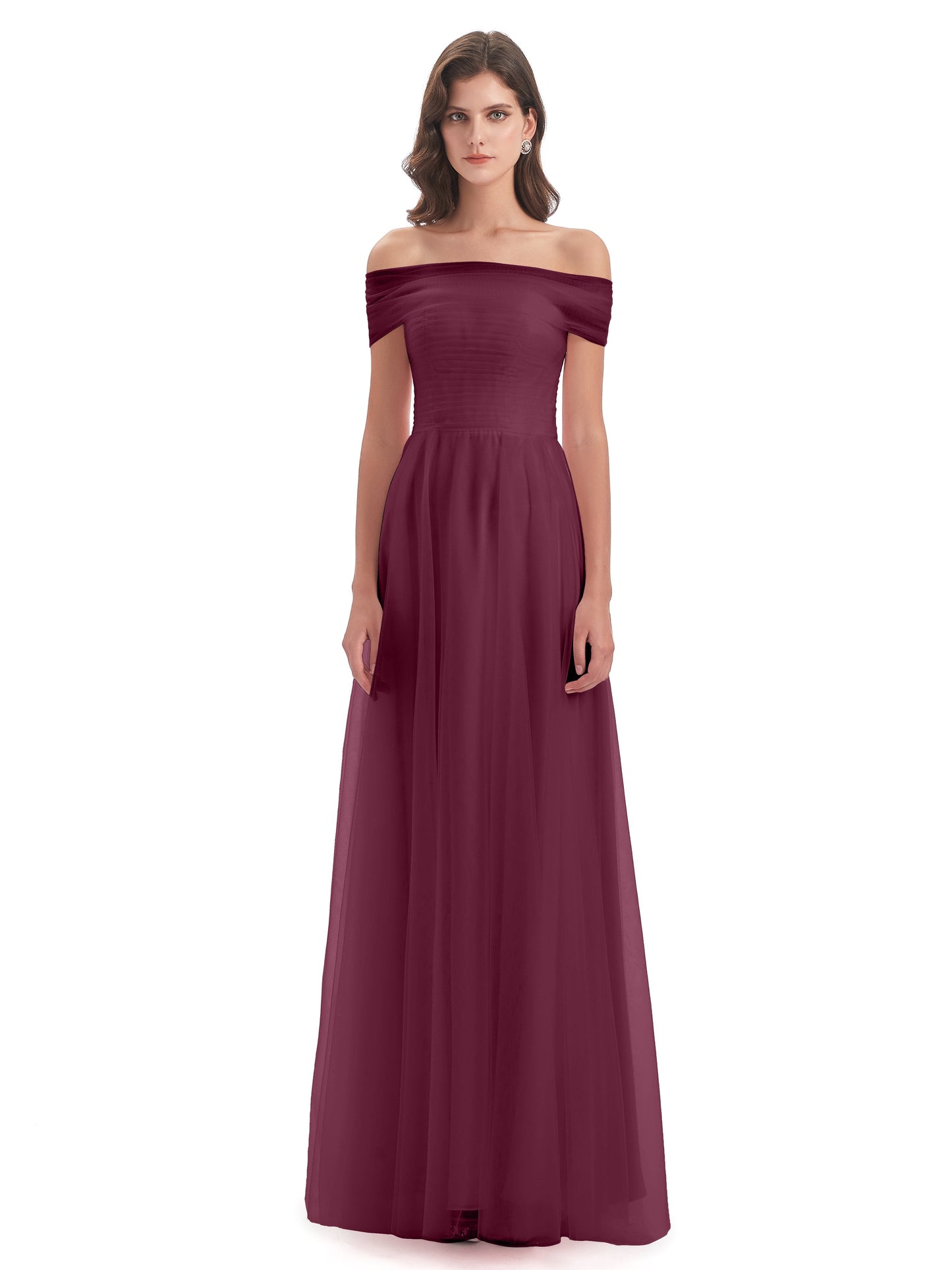 Sylvie Off The Shoulder Open Back Tulle Long Bridesmaid Dresses