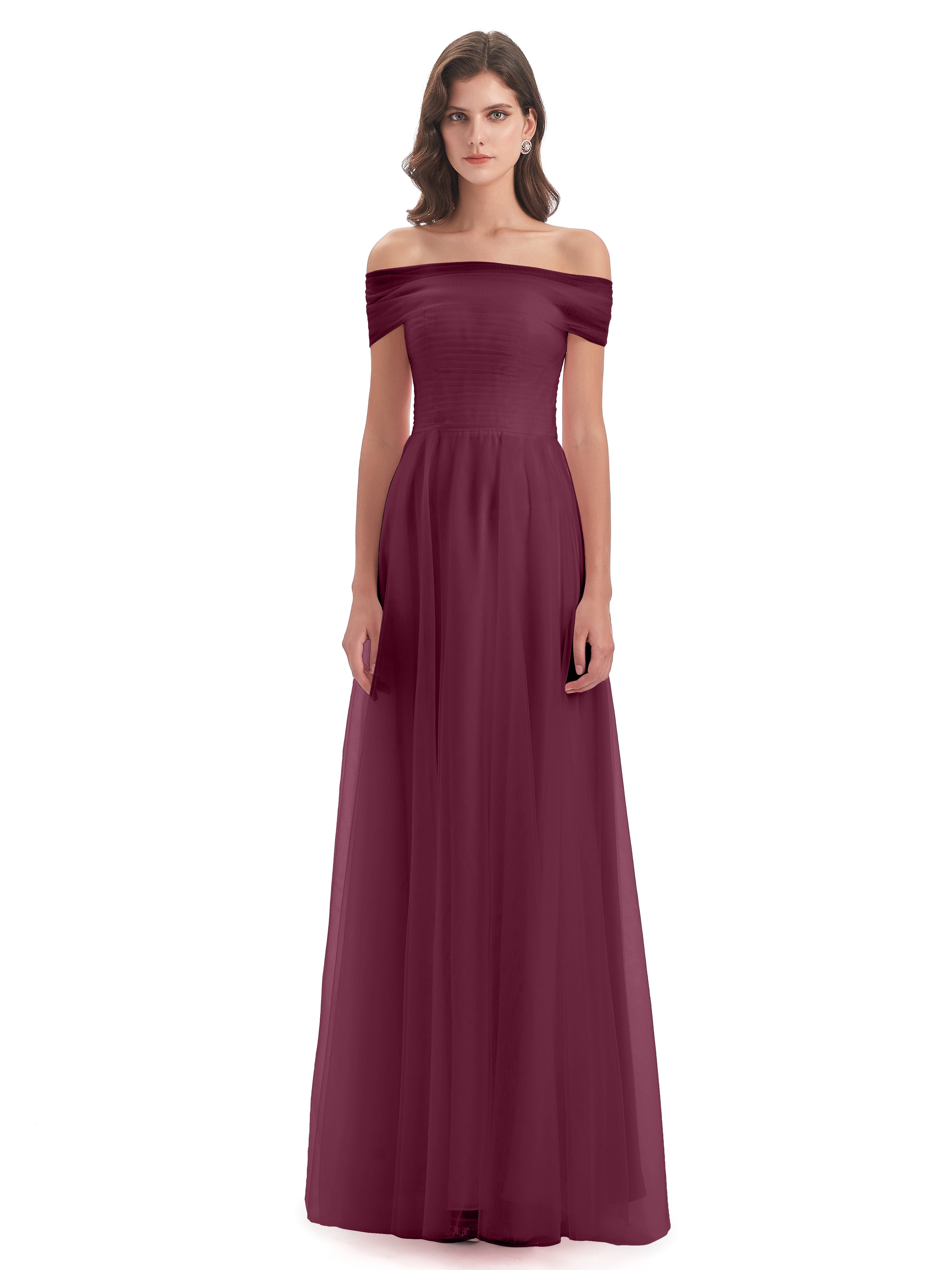 Sylvie Off The Shoulder Open Back Tulle Long Bridesmaid Dresses