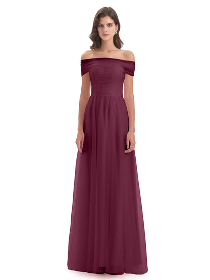 Sylvie Off The Shoulder Open Back Tulle Long Bridesmaid Dresses