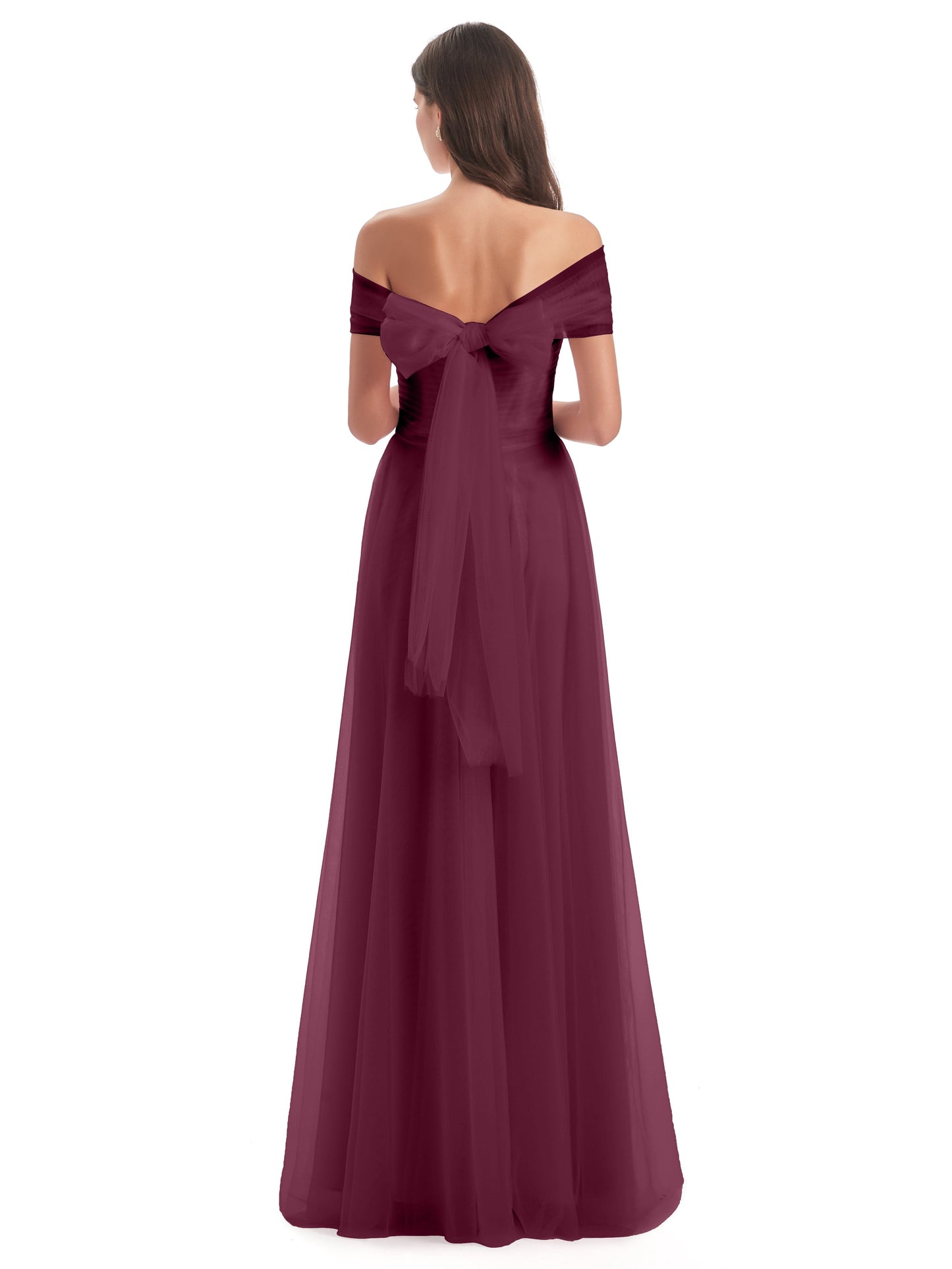 Sylvie Off The Shoulder Open Back Tulle Long Bridesmaid Dresses