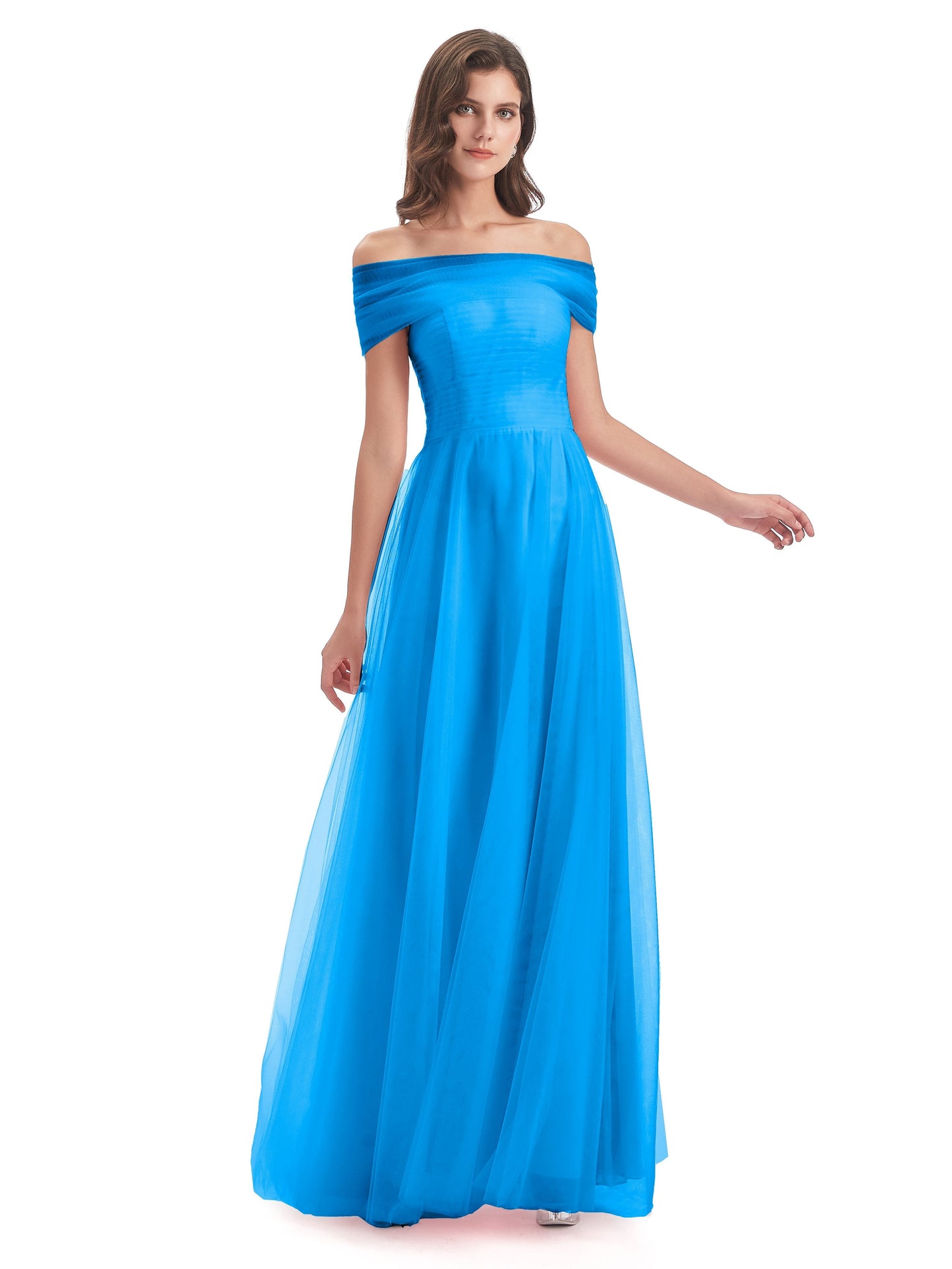 Sylvie Off The Shoulder Open Back Tulle Long Bridesmaid Dresses