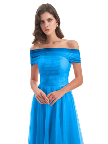 Sylvie Off The Shoulder Open Back Tulle Long Bridesmaid Dresses