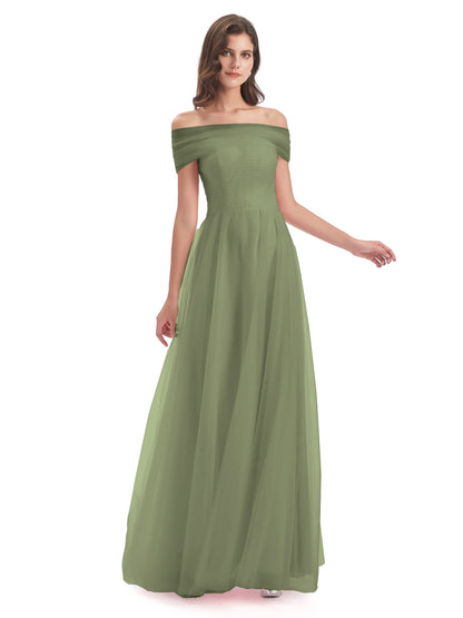 Sylvie Off The Shoulder Open Back Tulle Long Bridesmaid Dresses