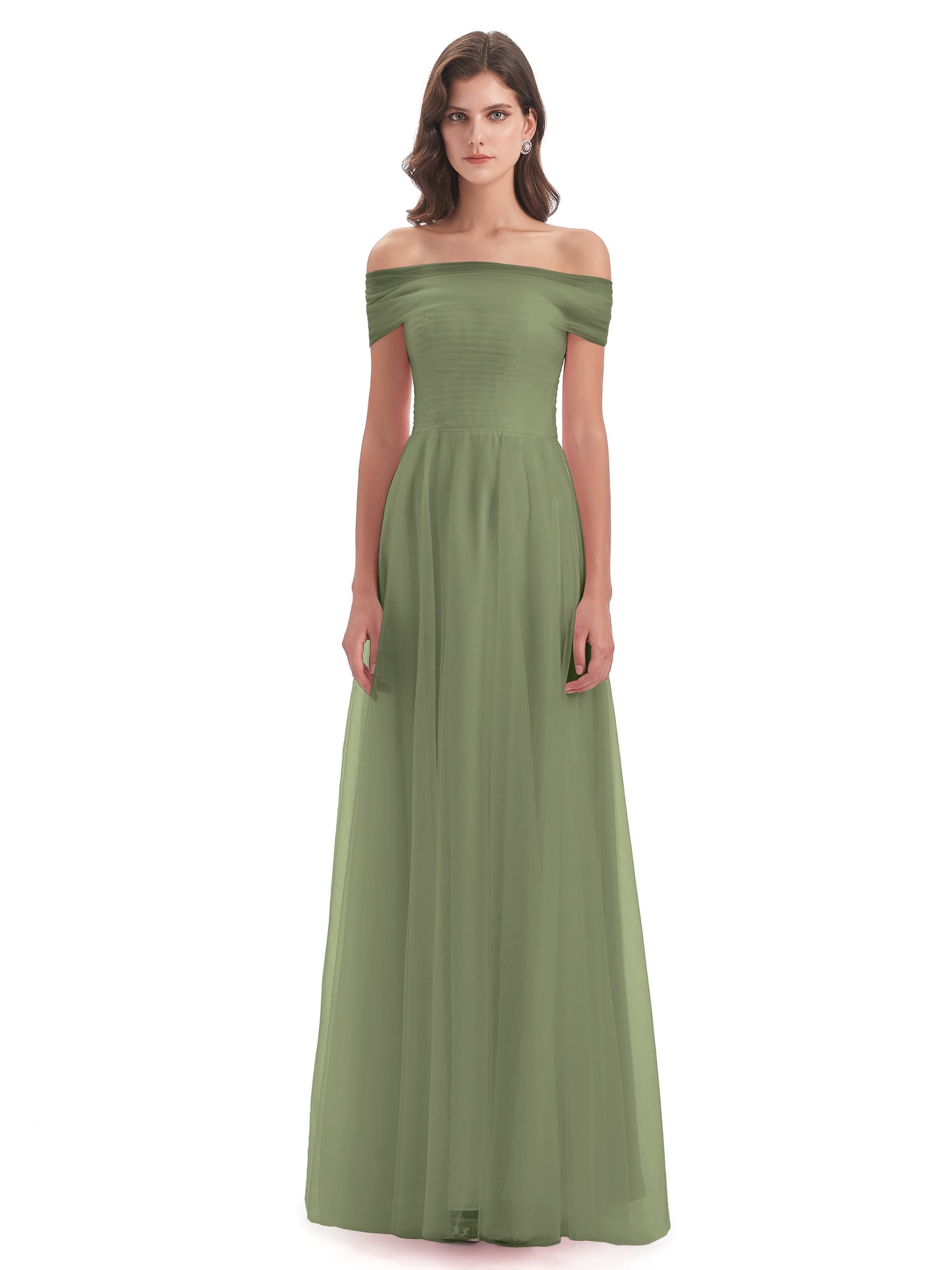 Sylvie Off The Shoulder Open Back Tulle Long Bridesmaid Dresses