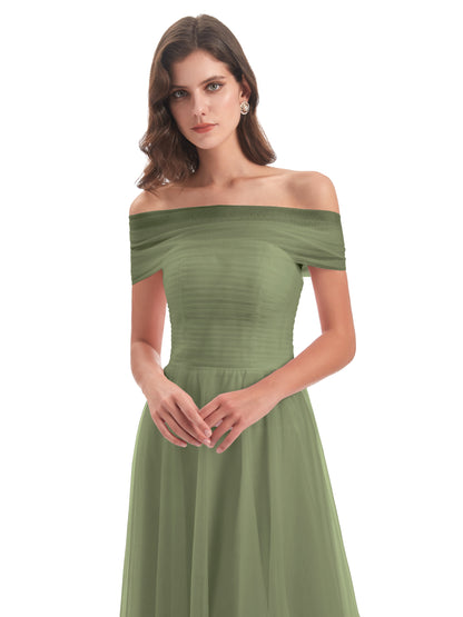Sylvie Off The Shoulder Open Back Tulle Long Bridesmaid Dresses