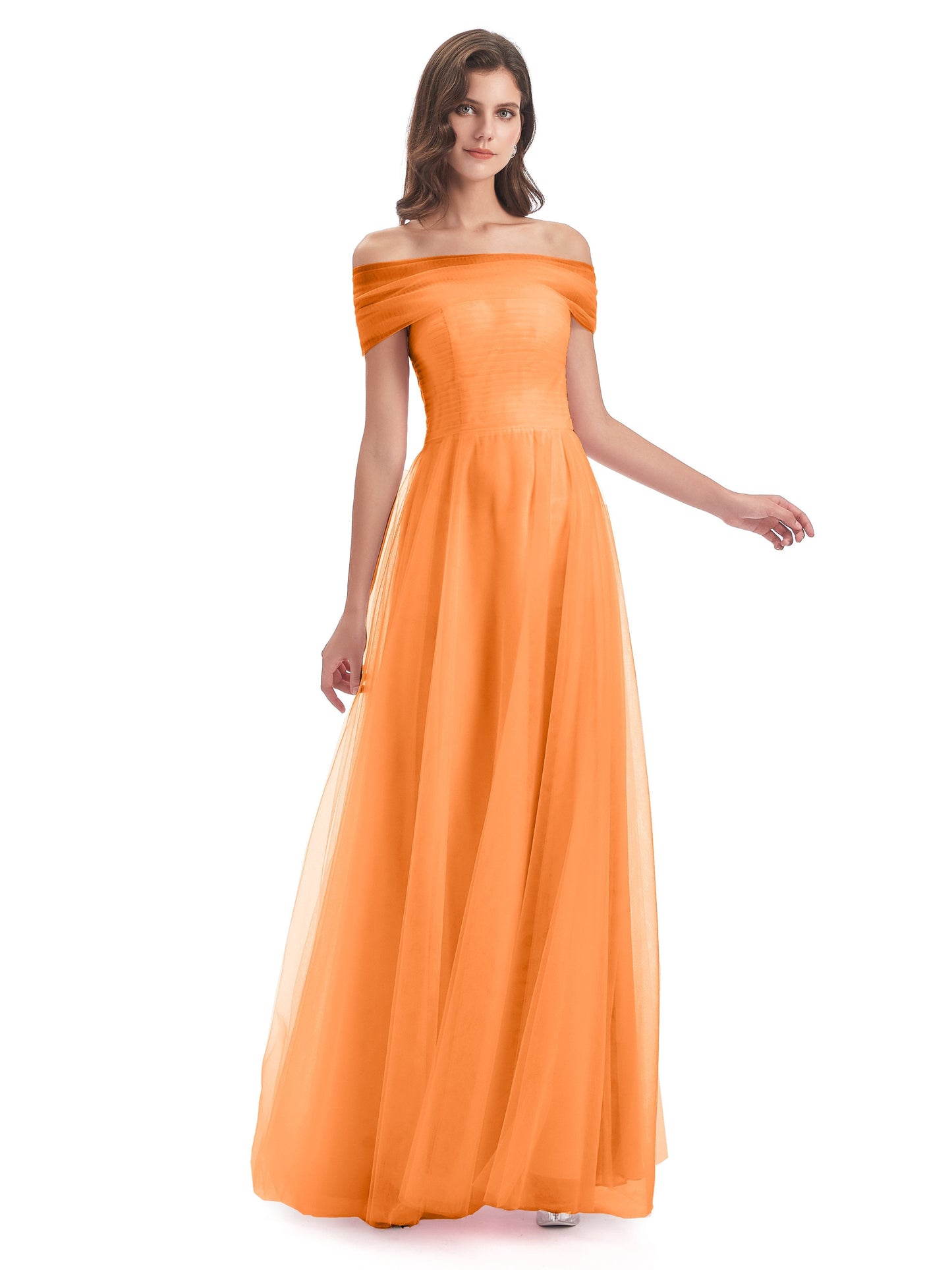 Sylvie Off The Shoulder Open Back Tulle Long Bridesmaid Dresses