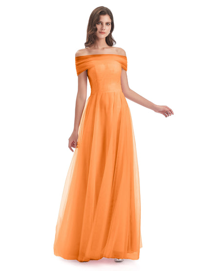 Sylvie Off The Shoulder Open Back Tulle Long Bridesmaid Dresses