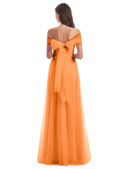 Sylvie Off The Shoulder Open Back Tulle Long Bridesmaid Dresses