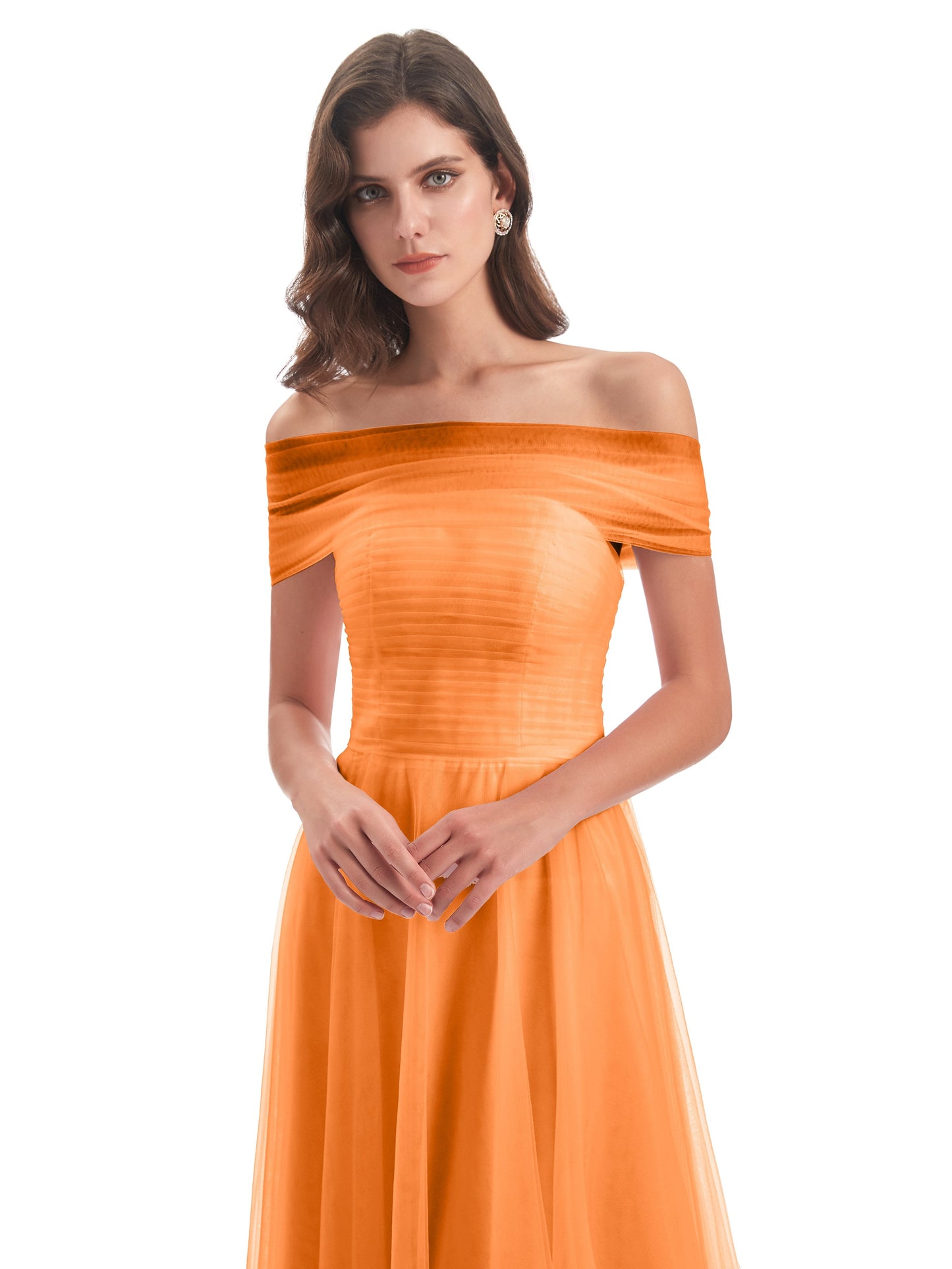 Sylvie Off The Shoulder Open Back Tulle Long Bridesmaid Dresses