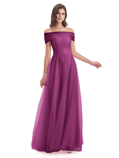 Sylvie Off The Shoulder Open Back Tulle Long Bridesmaid Dresses
