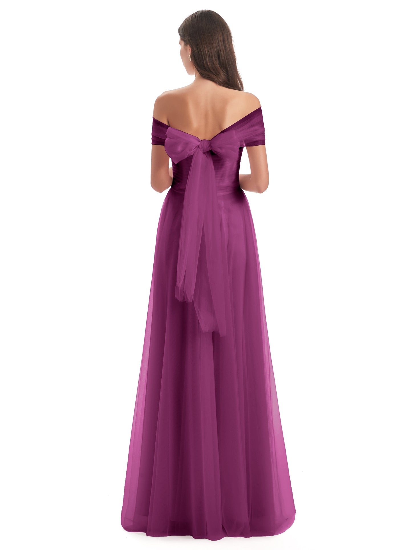 Sylvie Off The Shoulder Open Back Tulle Long Bridesmaid Dresses