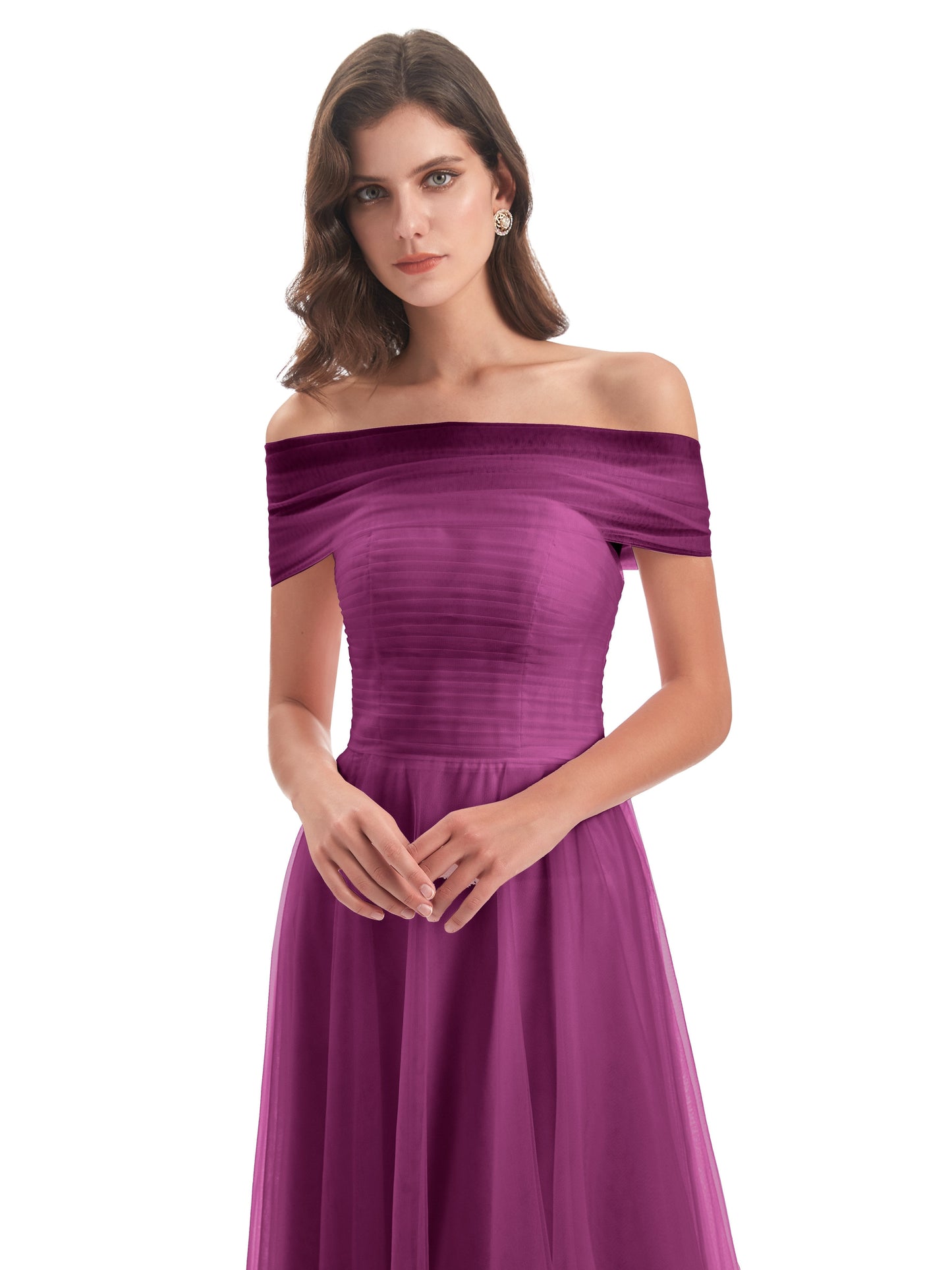 Sylvie Off The Shoulder Open Back Tulle Long Bridesmaid Dresses