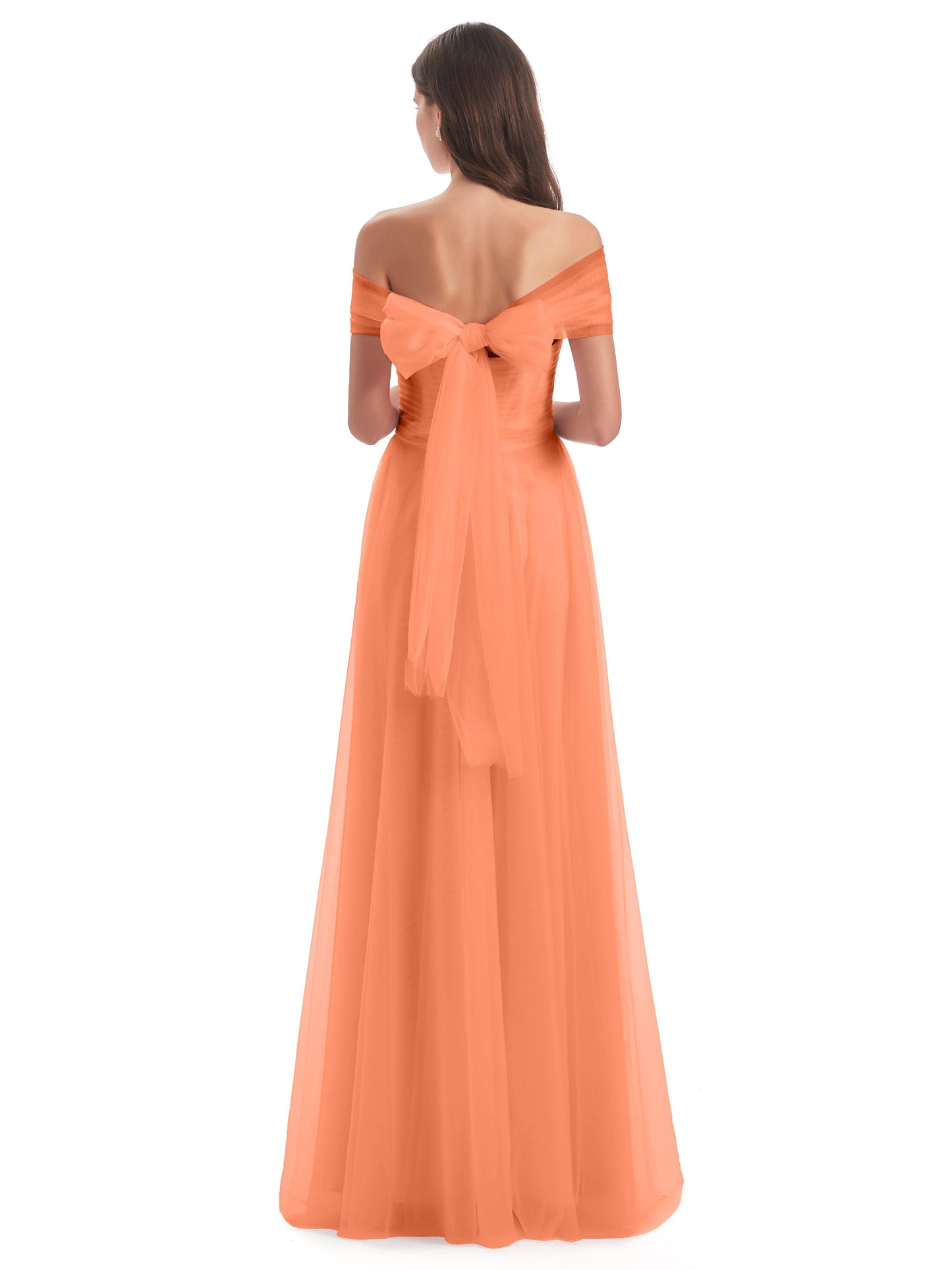 Sylvie Off The Shoulder Open Back Tulle Long Bridesmaid Dresses