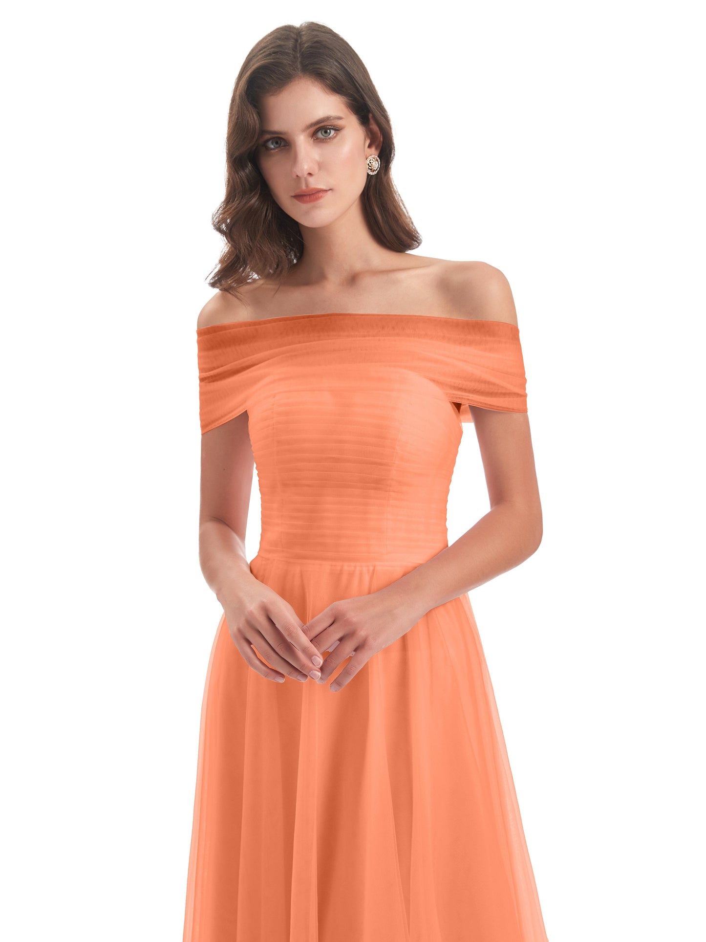 Sylvie Off The Shoulder Open Back Tulle Long Bridesmaid Dresses