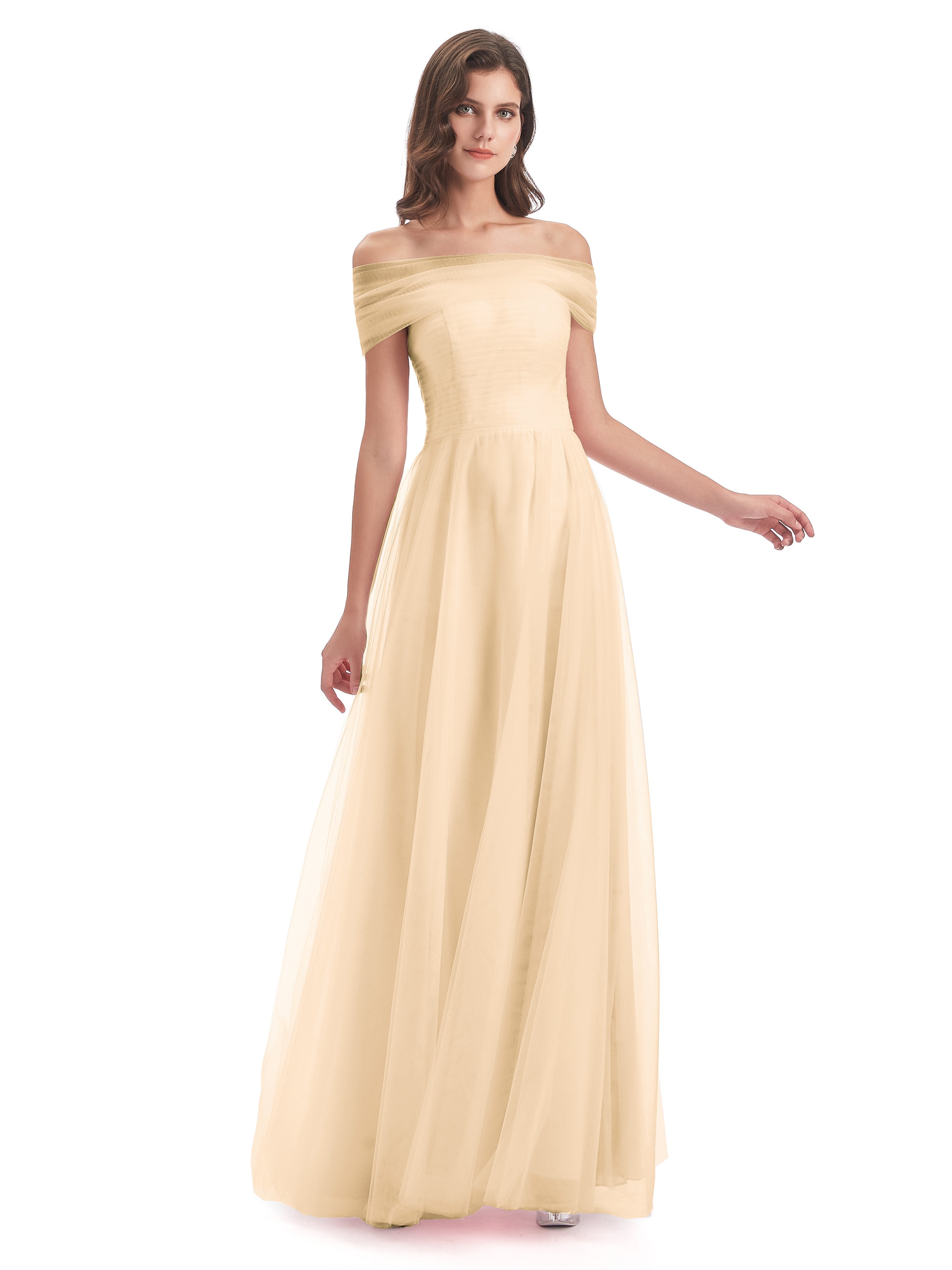 Sylvie Off The Shoulder Open Back Tulle Long Bridesmaid Dresses