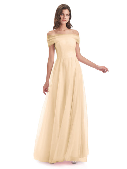 Sylvie Off The Shoulder Open Back Tulle Long Bridesmaid Dresses