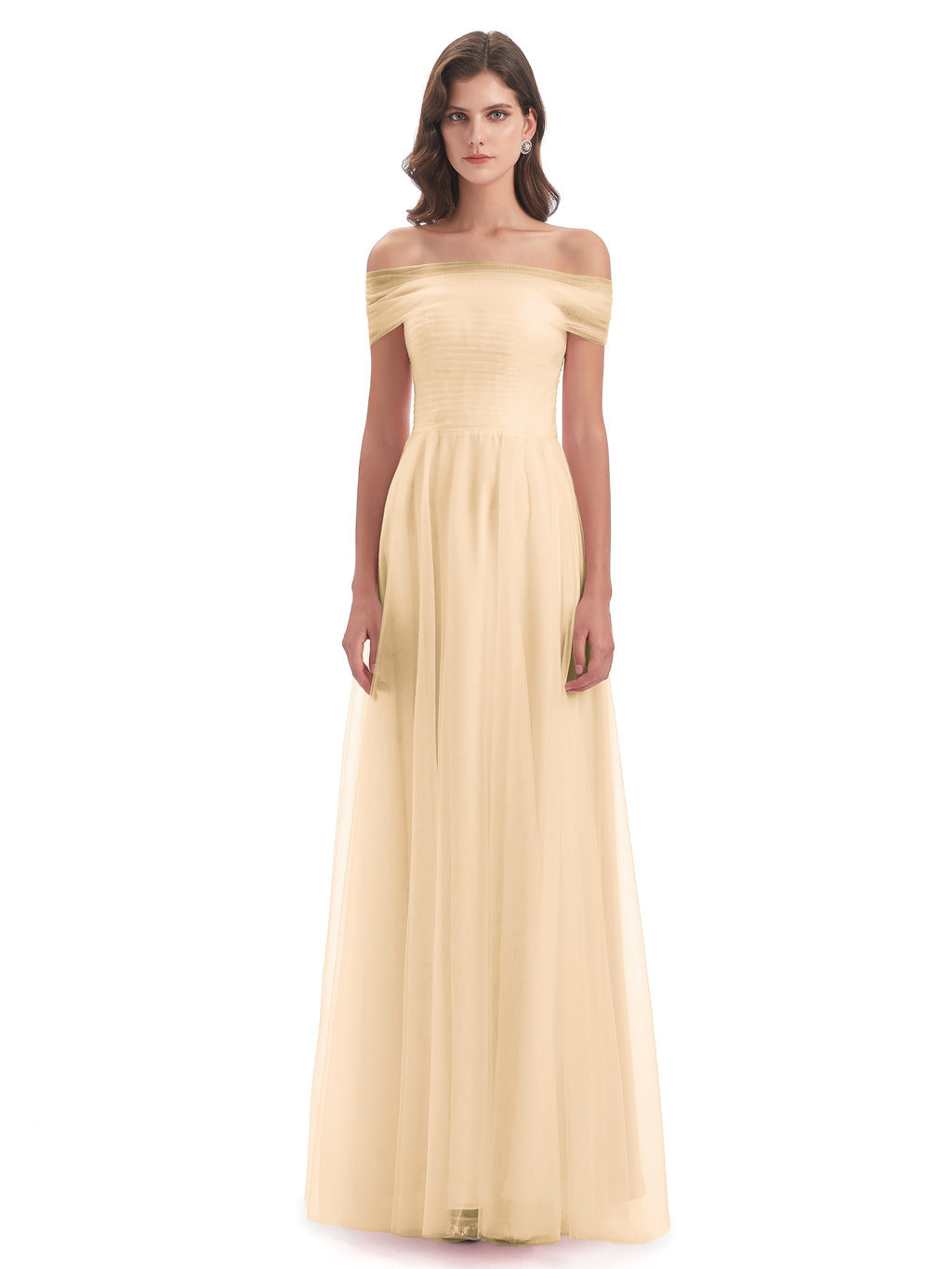 Sylvie Off The Shoulder Open Back Tulle Long Bridesmaid Dresses