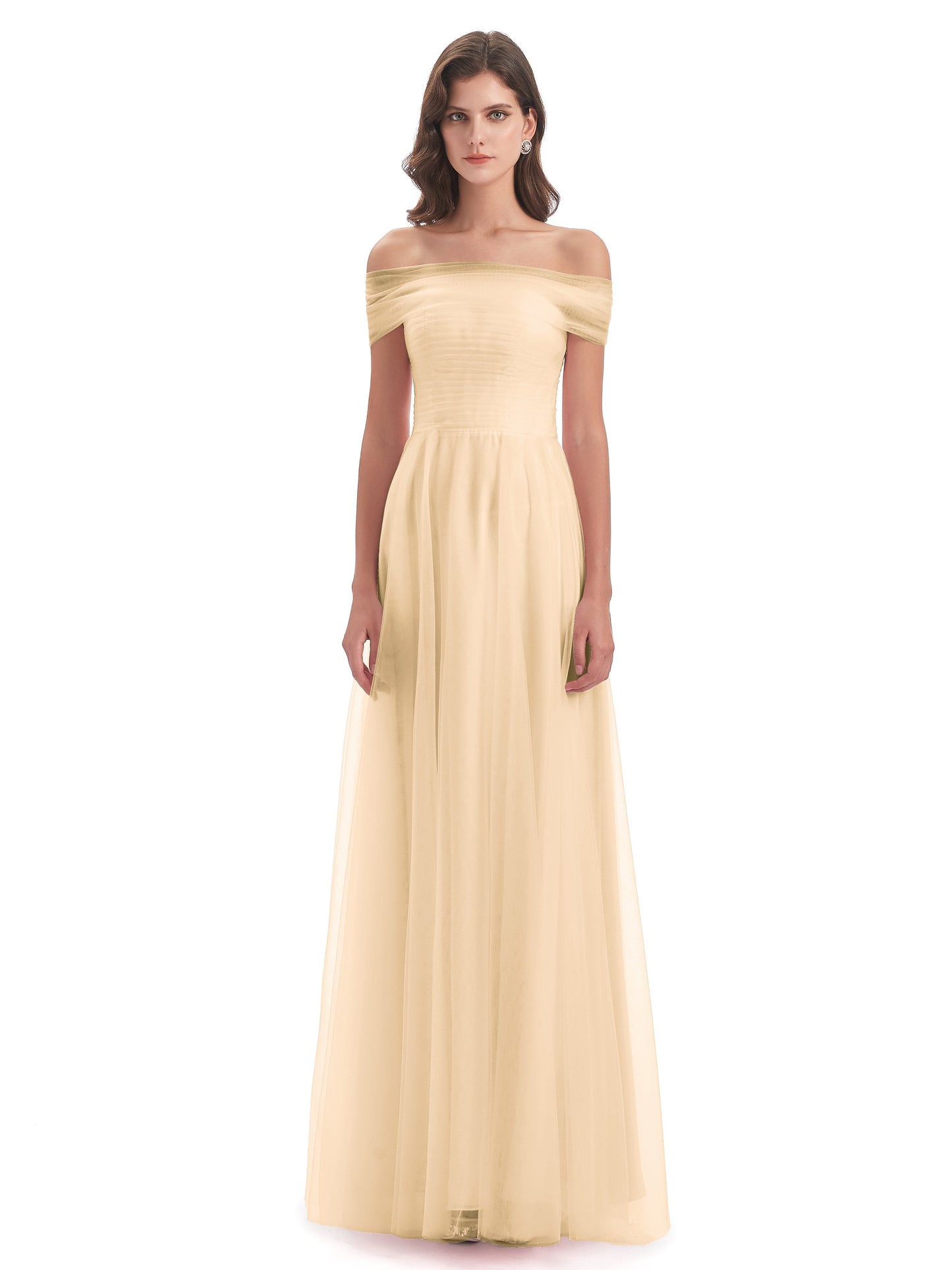 Sylvie Off The Shoulder Open Back Tulle Long Bridesmaid Dresses