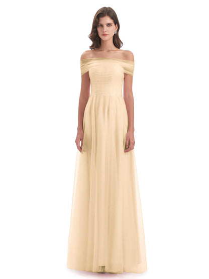 Sylvie Off The Shoulder Open Back Tulle Long Bridesmaid Dresses