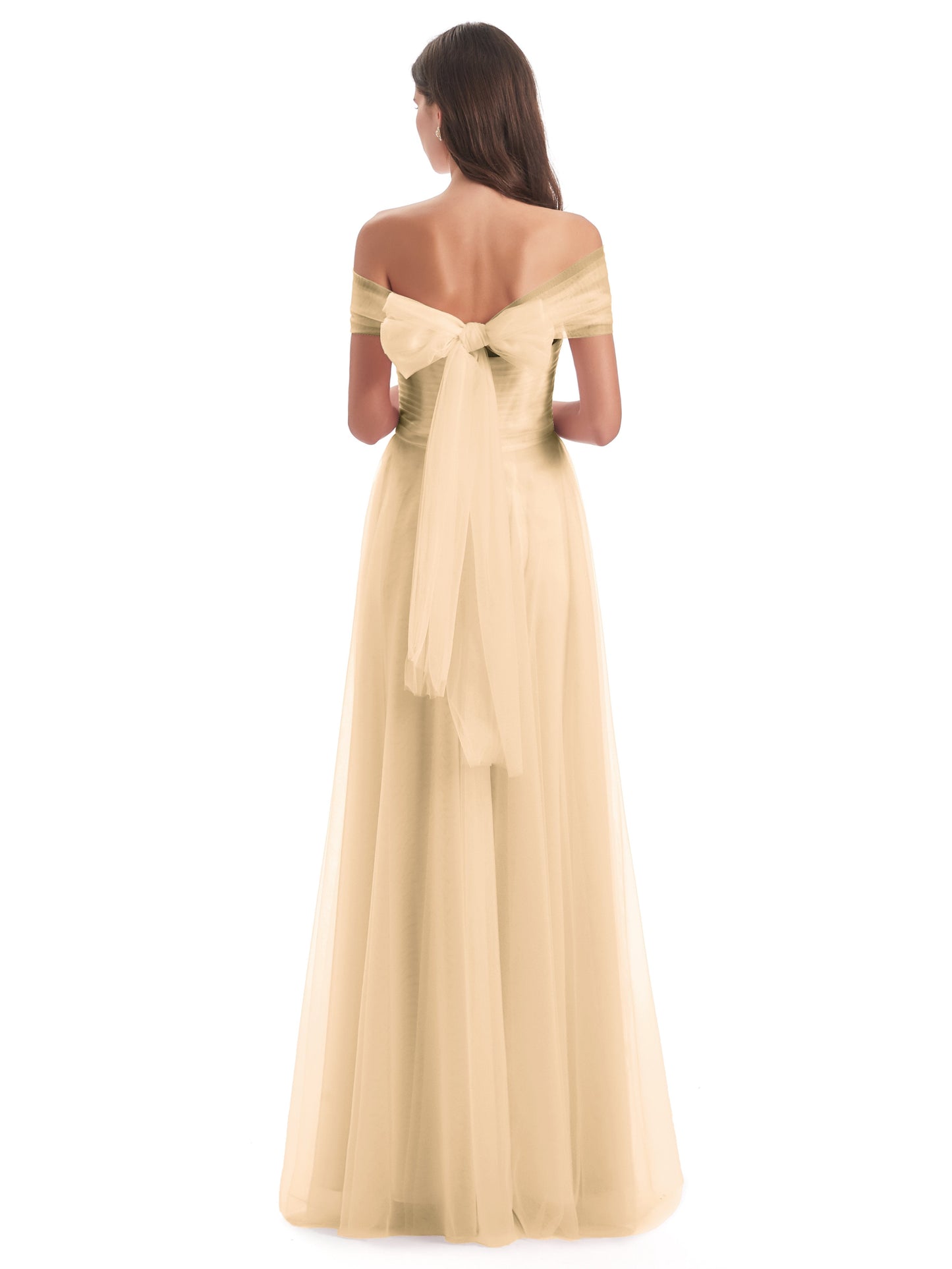 Sylvie Off The Shoulder Open Back Tulle Long Bridesmaid Dresses