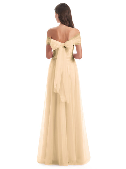 Sylvie Off The Shoulder Open Back Tulle Long Bridesmaid Dresses