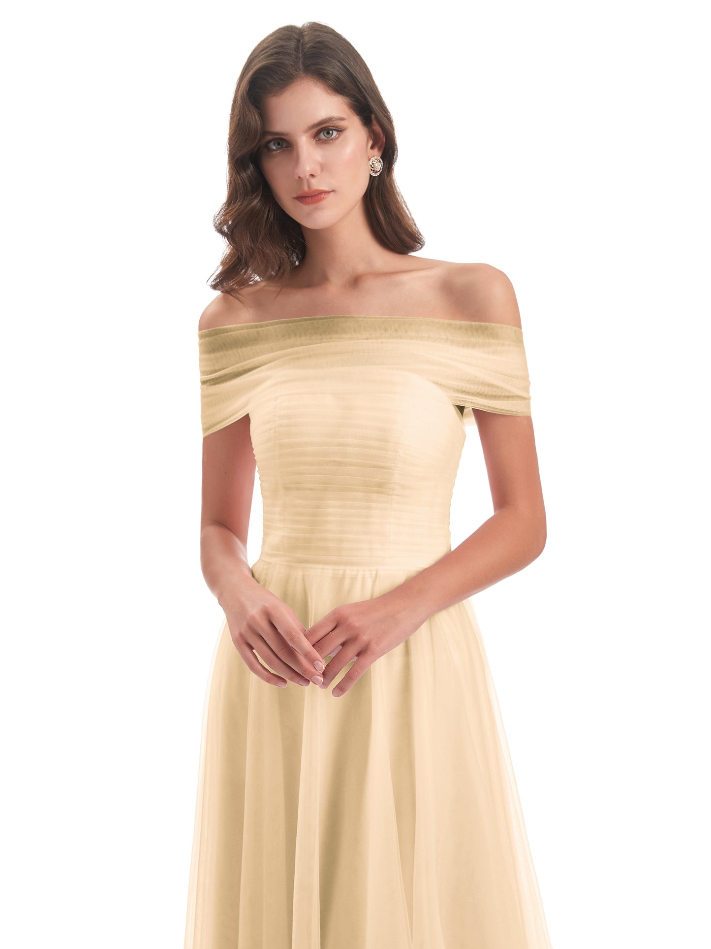 Sylvie Off The Shoulder Open Back Tulle Long Bridesmaid Dresses