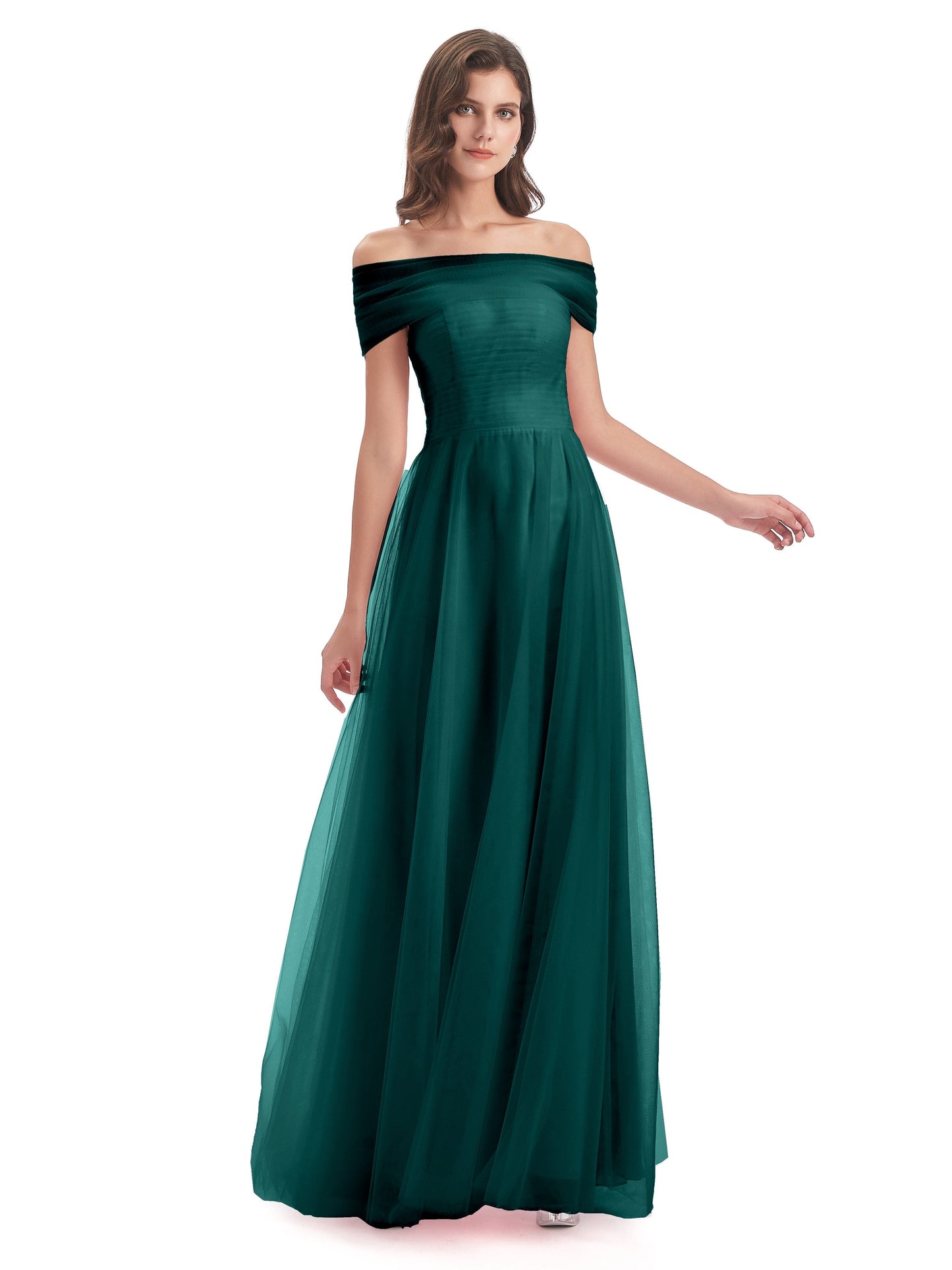 Sylvie Off The Shoulder Open Back Tulle Long Bridesmaid Dresses