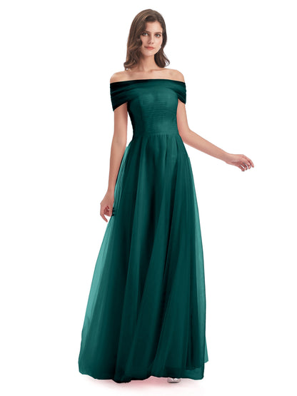 Sylvie Off The Shoulder Open Back Tulle Long Bridesmaid Dresses