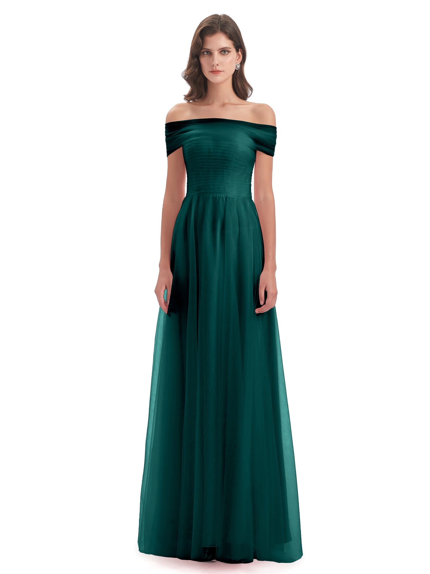 Sylvie Off The Shoulder Open Back Tulle Long Bridesmaid Dresses