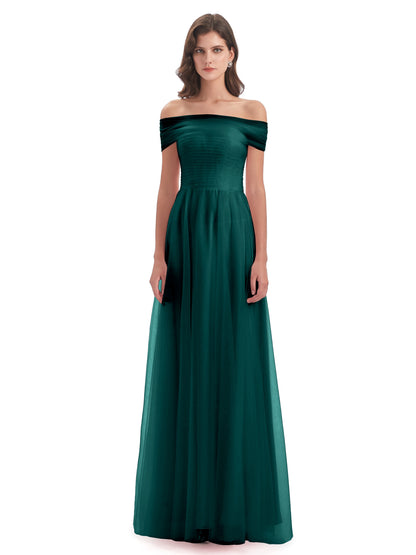 Sylvie Off The Shoulder Open Back Tulle Long Bridesmaid Dresses