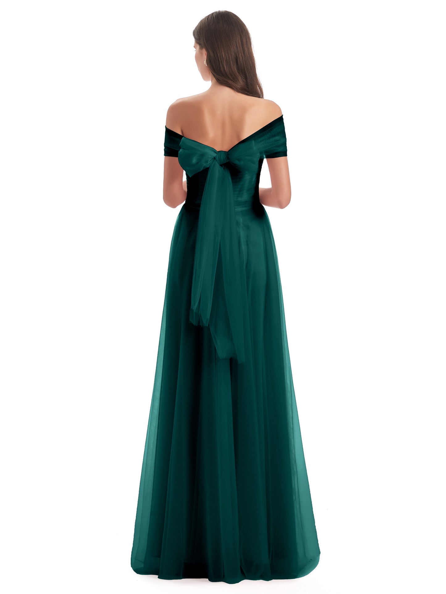 Sylvie Off The Shoulder Open Back Tulle Long Bridesmaid Dresses