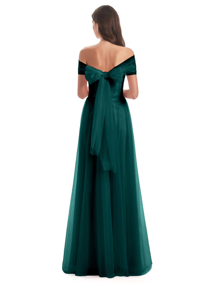 Sylvie Off The Shoulder Open Back Tulle Long Bridesmaid Dresses