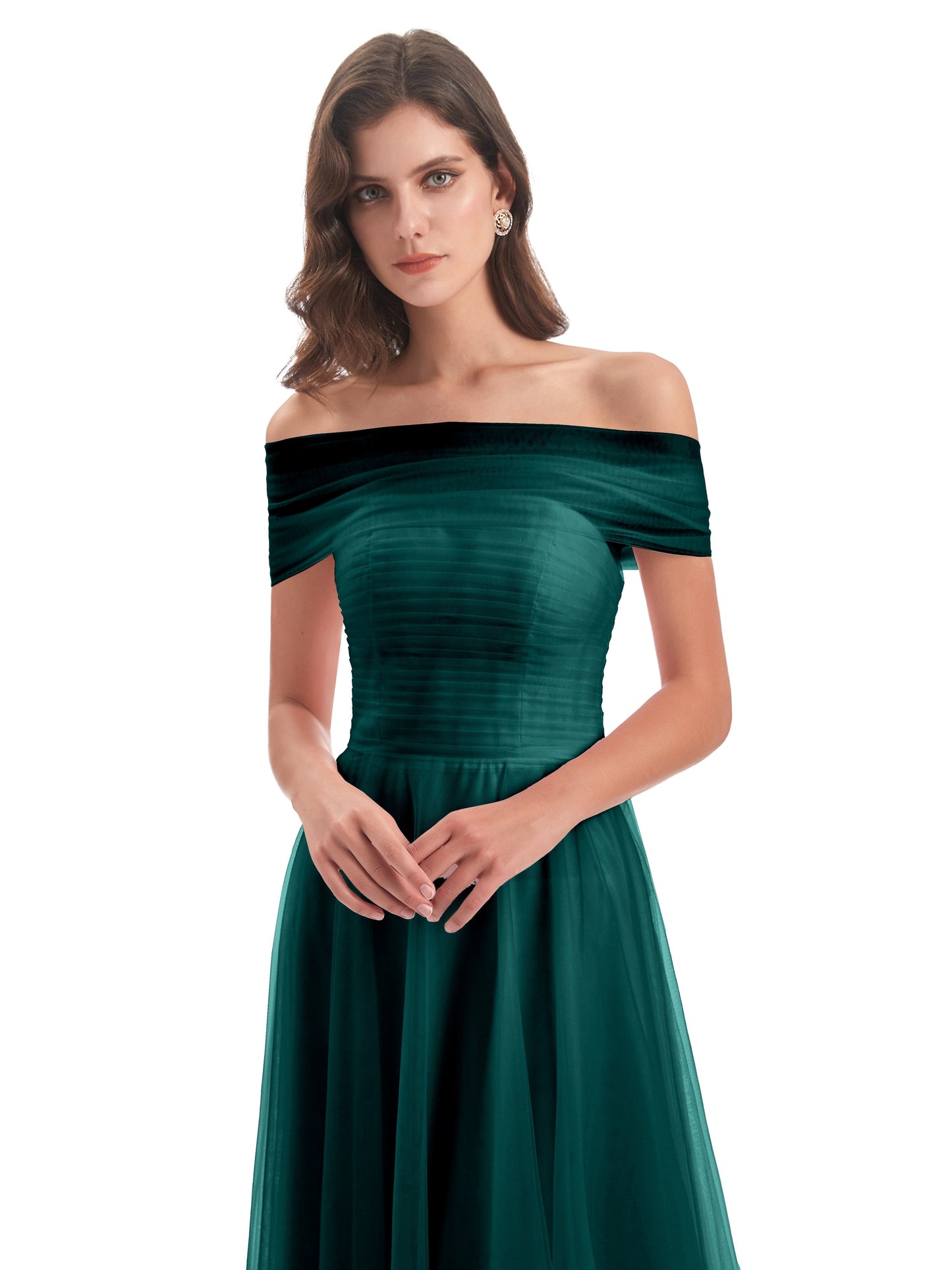 Sylvie Off The Shoulder Open Back Tulle Long Bridesmaid Dresses