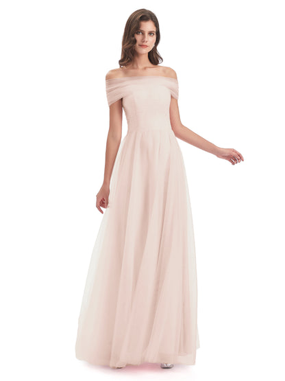 Sylvie Off The Shoulder Open Back Tulle Long Bridesmaid Dresses
