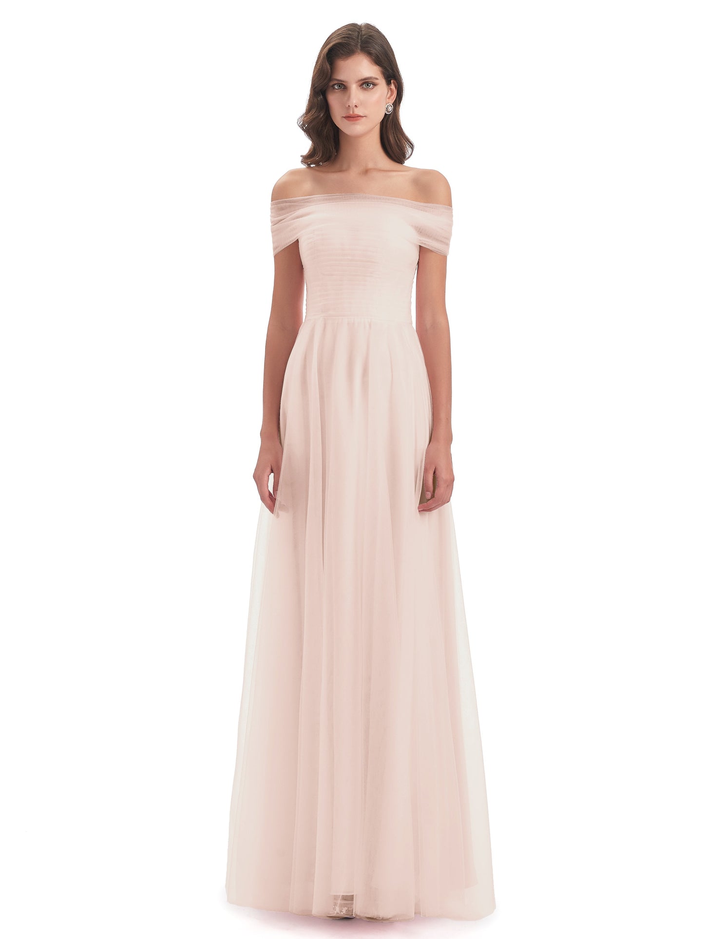 Sylvie Off The Shoulder Open Back Tulle Long Bridesmaid Dresses