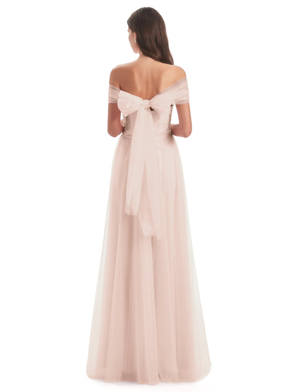 Sylvie Off The Shoulder Open Back Tulle Long Bridesmaid Dresses