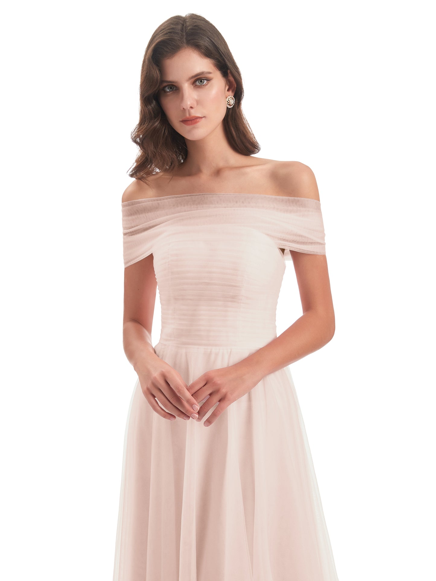 Sylvie Off The Shoulder Open Back Tulle Long Bridesmaid Dresses