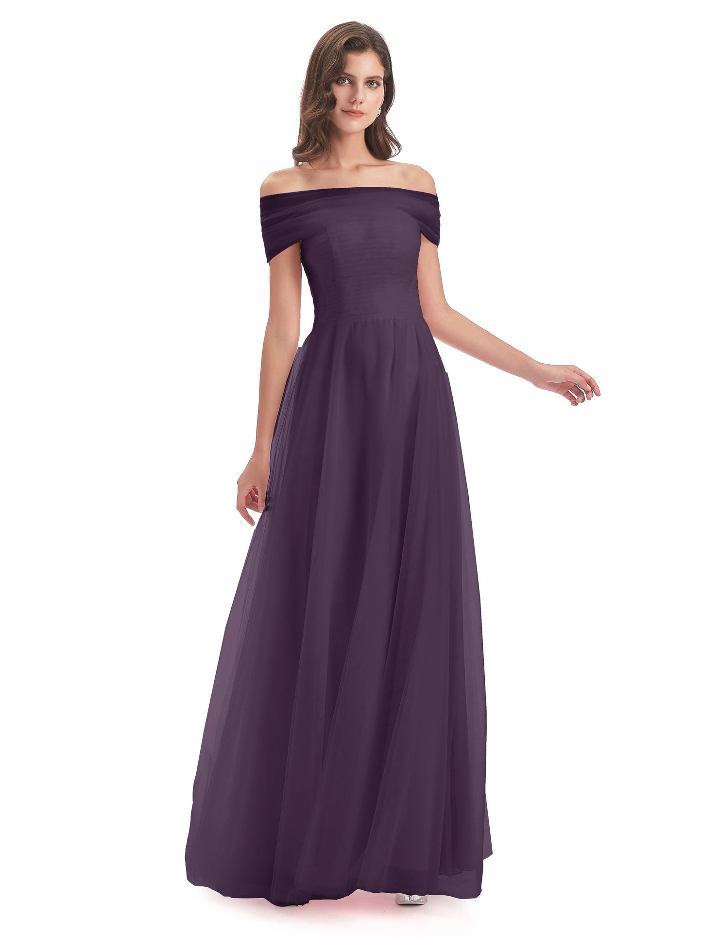 Sylvie Off The Shoulder Open Back Tulle Long Bridesmaid Dresses