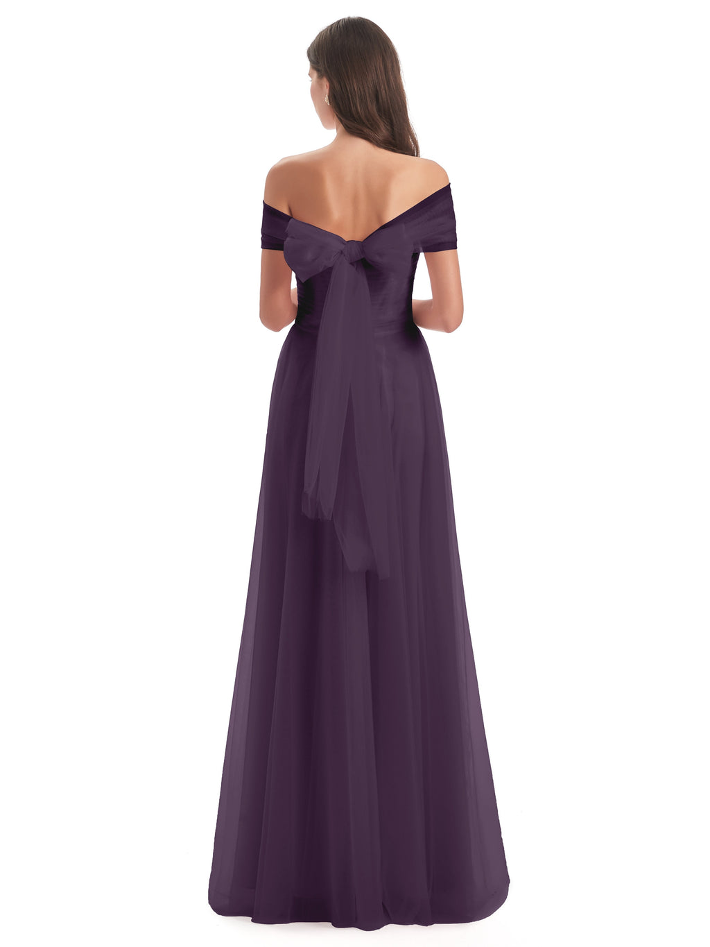 Sylvie Off The Shoulder Open Back Tulle Long Bridesmaid Dresses