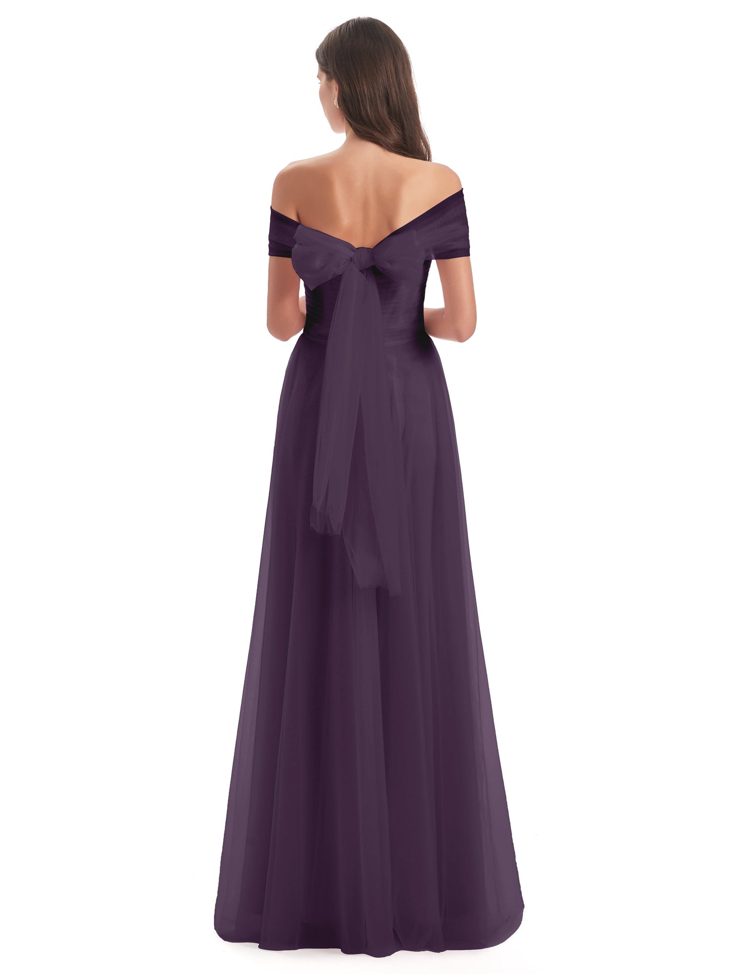 Sylvie Off The Shoulder Open Back Tulle Long Bridesmaid Dresses
