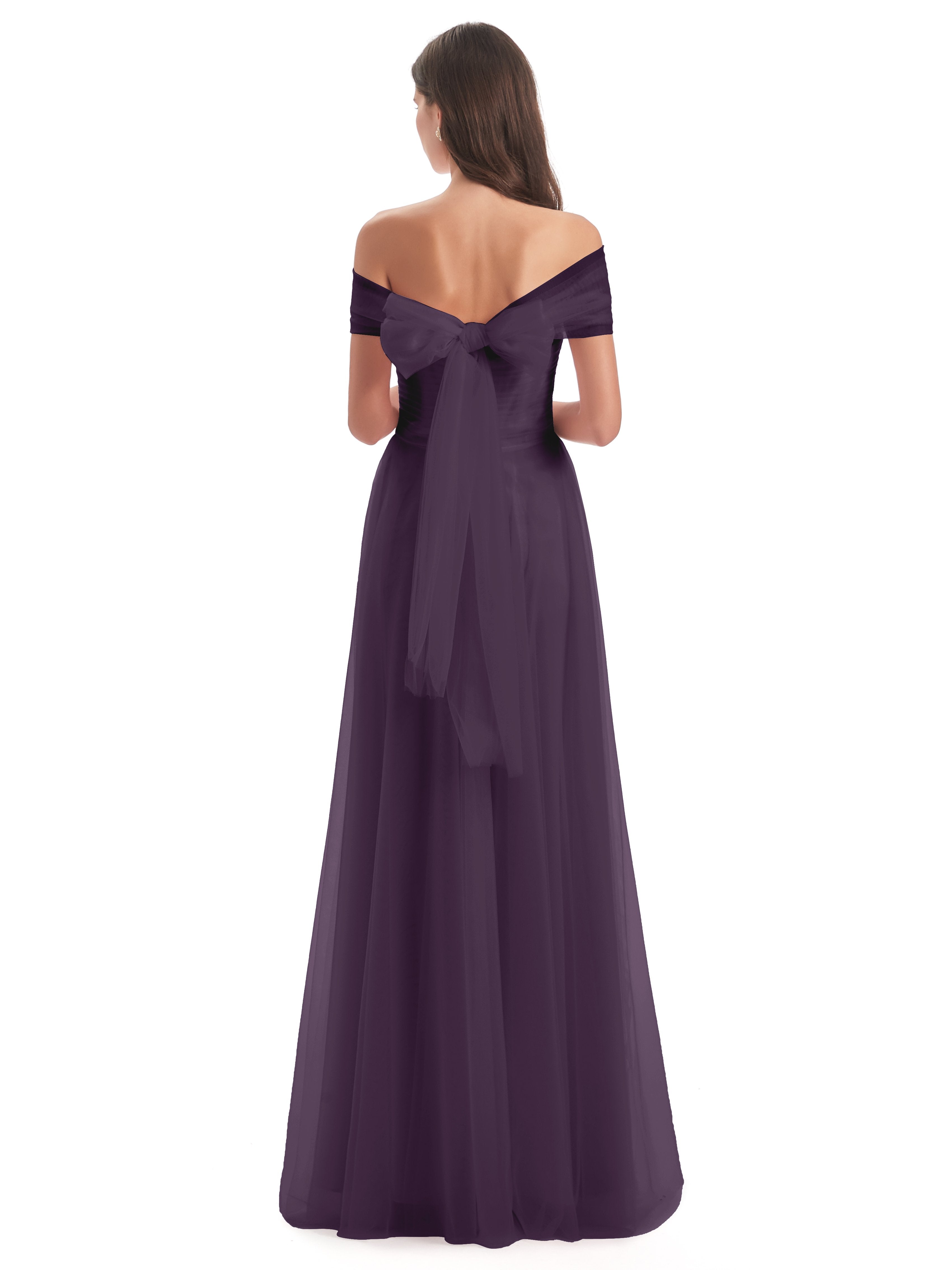 Sylvie Off The Shoulder Open Back Tulle Long Bridesmaid Dresses