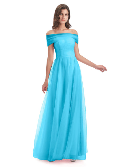 Sylvie Off The Shoulder Open Back Tulle Long Bridesmaid Dresses
