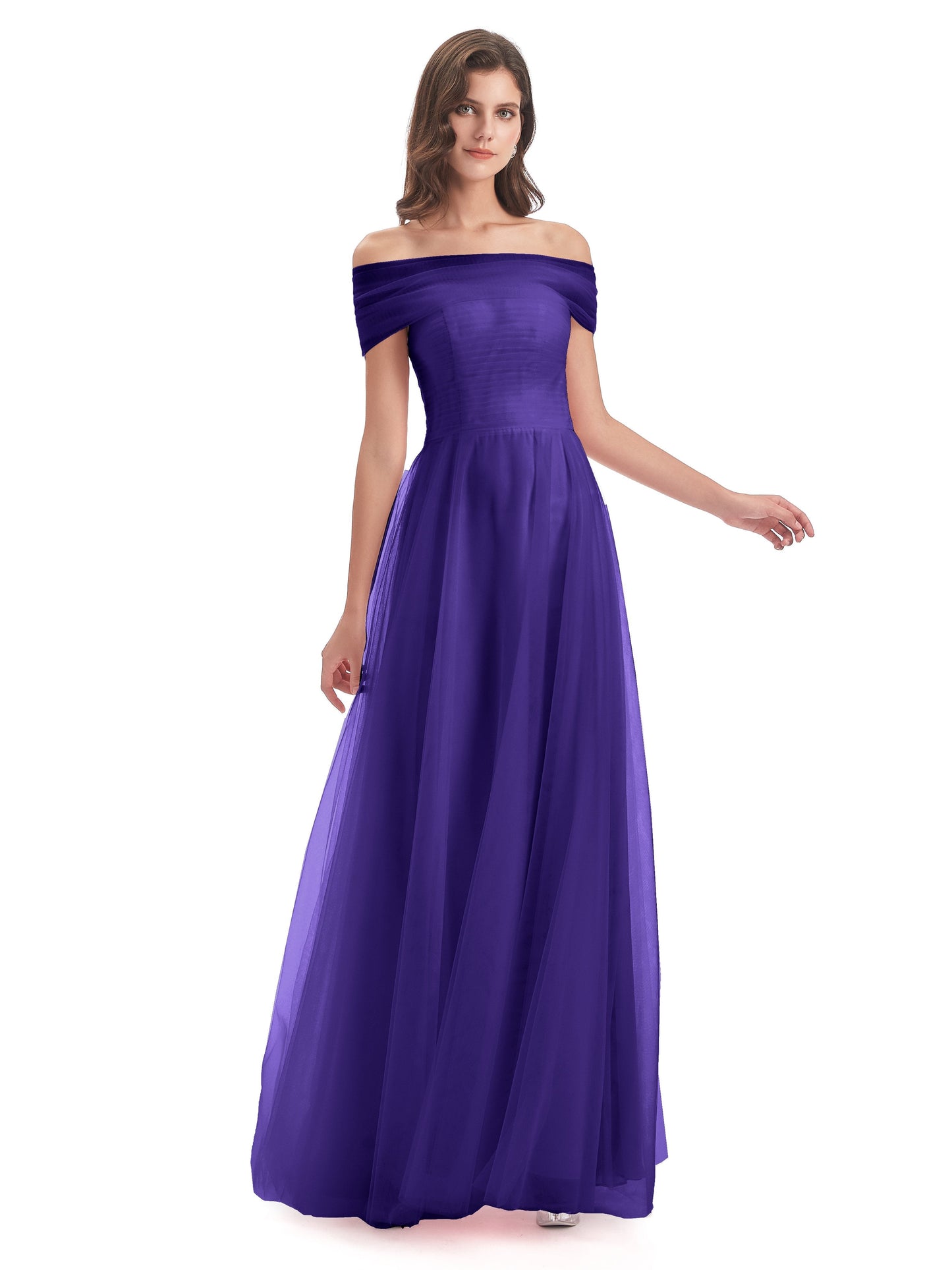 Sylvie Off The Shoulder Open Back Tulle Long Bridesmaid Dresses