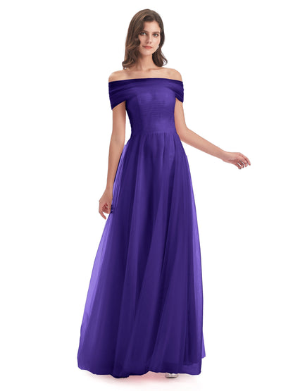 Sylvie Off The Shoulder Open Back Tulle Long Bridesmaid Dresses