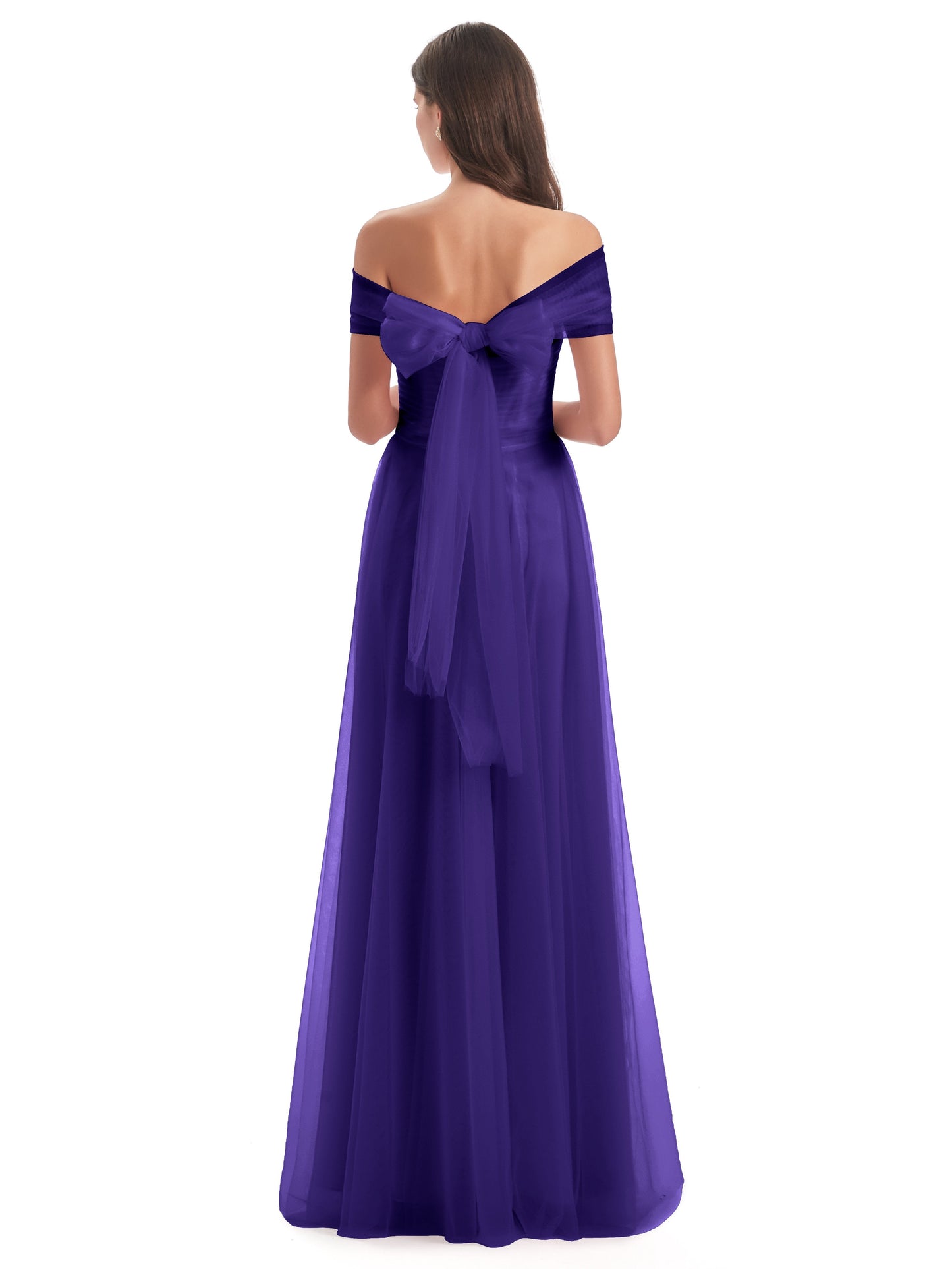 Sylvie Off The Shoulder Open Back Tulle Long Bridesmaid Dresses
