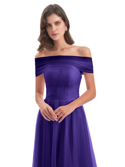 Sylvie Off The Shoulder Open Back Tulle Long Bridesmaid Dresses