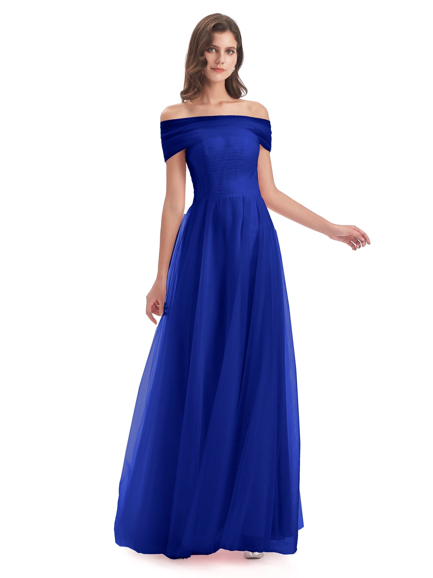 Sylvie Off The Shoulder Open Back Tulle Long Bridesmaid Dresses